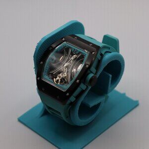 Luxury 39mm Skeleton Automatic Watch | Black Case & Cyan Bands | New
